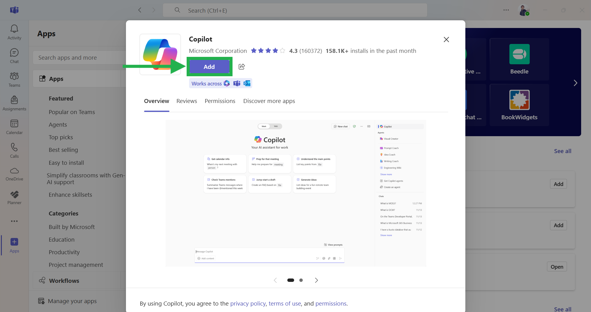 Copilot overview in Teams App channel