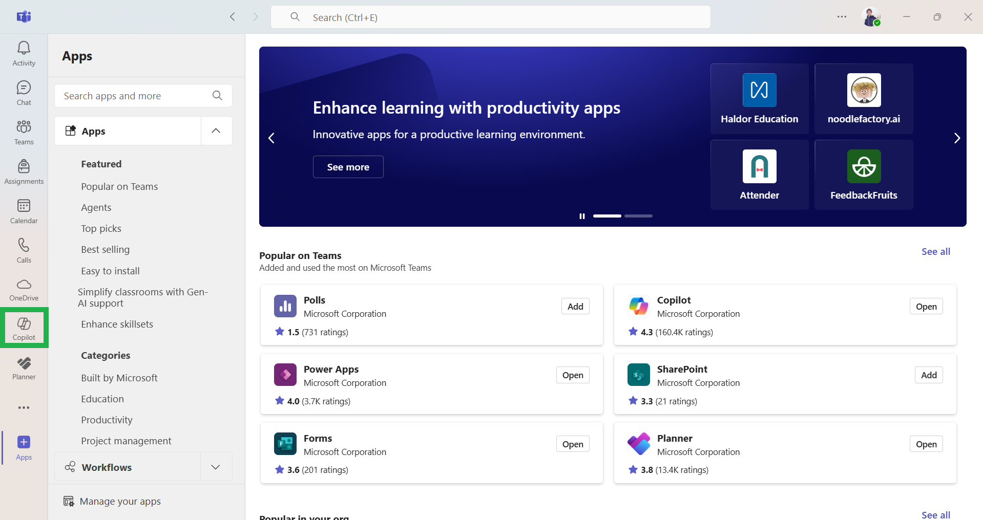 Copilot icon shown in left-side toolbar in Teams