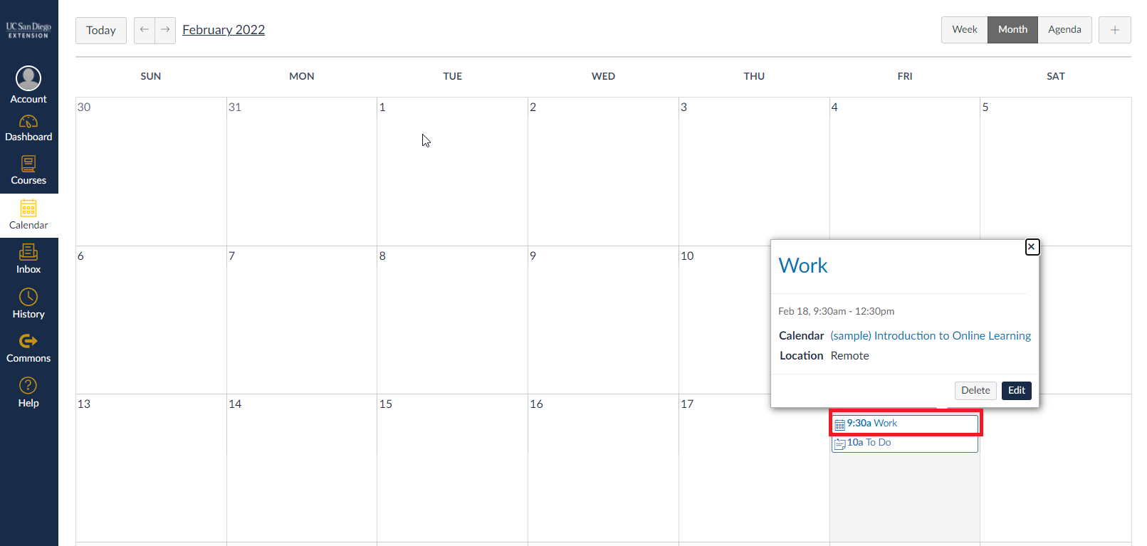 How to Delete a Calendar Event (Instructor) UC San Diego Extended